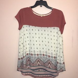 Burnt Orange with Aztec print on bottom blouse